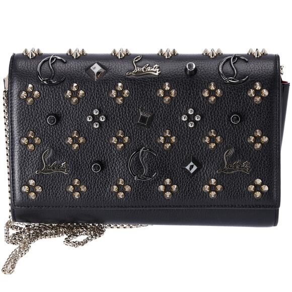 Christian Louboutin Paloma Clutch Crossbody Bag Black Leather Studded - Picture 1 of 6